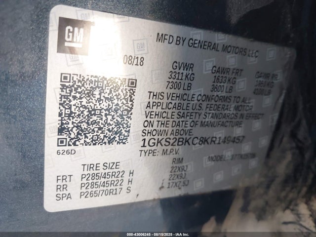 GMC l83 - spark ignited direct injection, variable valve timing, afm, e85 max, alum 2019 1GKS2BKC8KR149457 Image 9