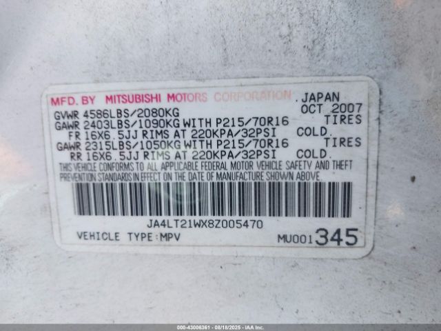 2008 MITSUBISHI OUTLANDER JA4LT21WX8Z005470 Photo 8