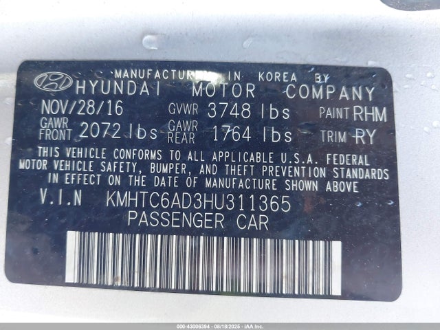 KMHTC6AD3HU311365 Hyundai gdi gamma
