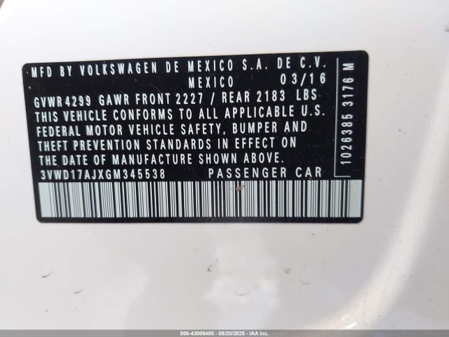 3VWD17AJXGM345538 Volkswagen 1.8t