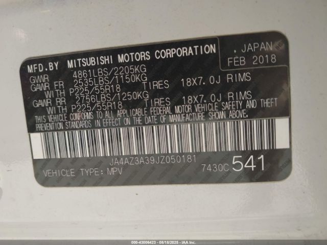 2018 MITSUBISHI OUTLANDER JA4AZ3A39JZ050181 Photo 8