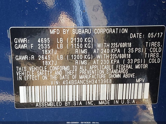 4S4BSANC5H3413968 Subaru u5