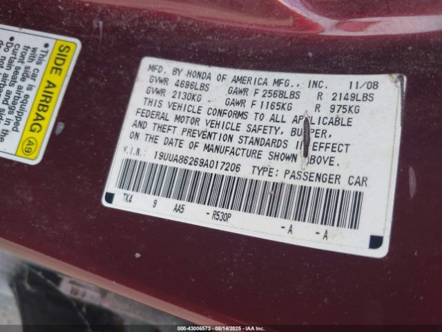 2009 ACURA TL 19UUA86269A017206 Photo 8