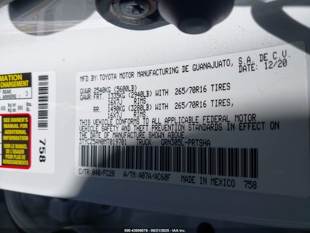 Toyota 2gr-fks 2021 3TYCZ5AN0MT019701 Image 9