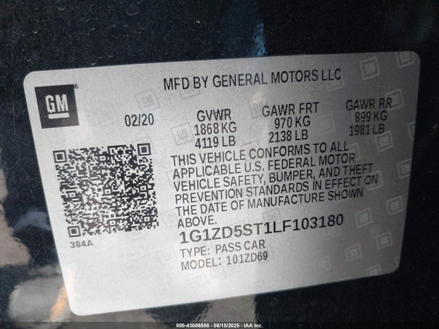 1G1ZD5ST1LF103180 Chevrolet lfv - direct injection, variable valve timing, gen 1