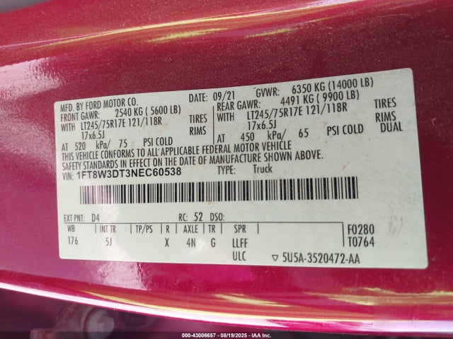 1FT8W3DT3NEC60538 Ford 2022