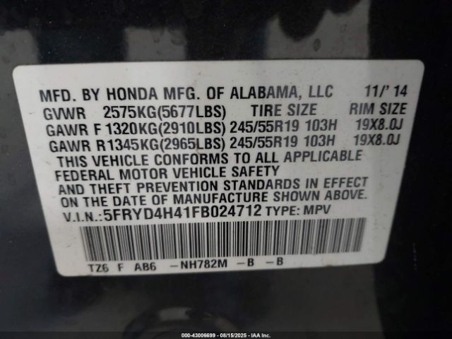 2015 ACURA MDX 5FRYD4H41FB024712 Photo 8
