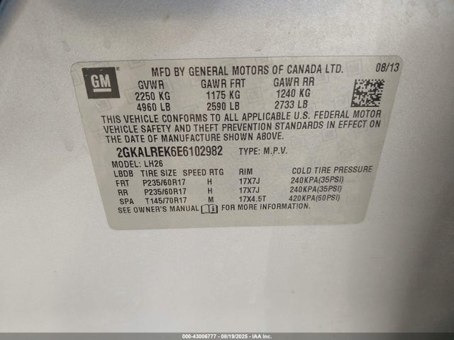 2GKALREK6E6102982 GMC lea - flex fuel (gas/alc), aluminum, high output