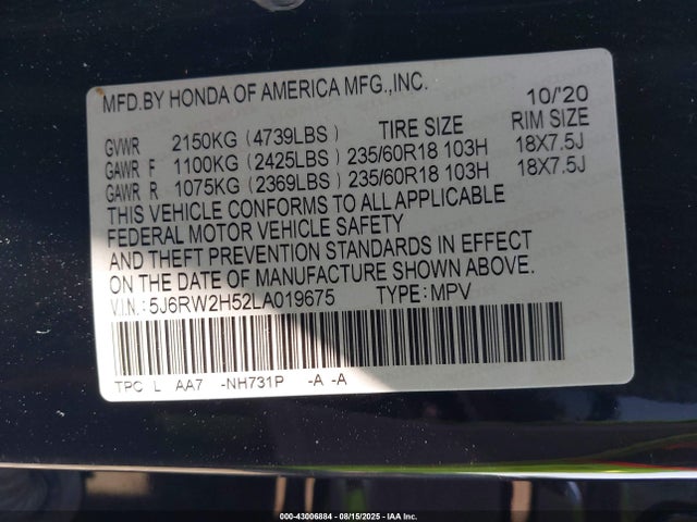 Honda l15be 2020 5J6RW2H52LA019675 Image 9
