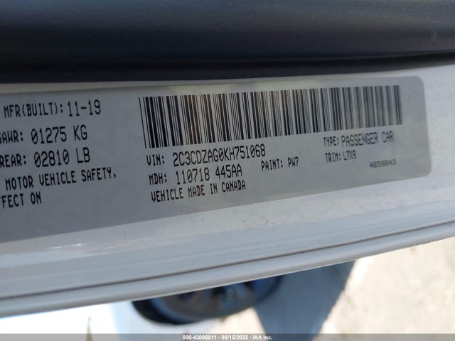 Dodge Challenger 2019 2C3CDZAG0KH751068 Image 9