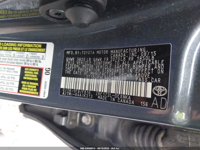 Toyota 2zr-fe 2016 2T1BURHE9GC498698 Image 9