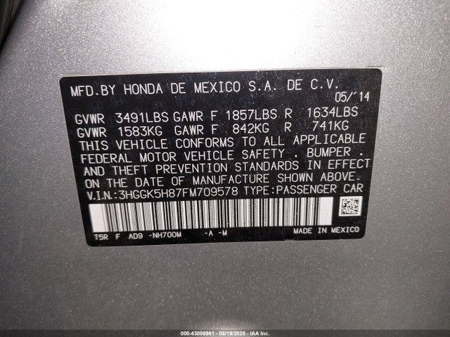 3HGGK5H87FM709578 Honda l15b1