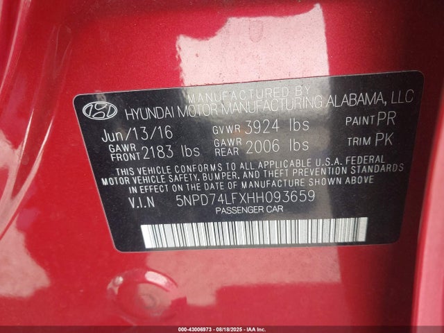 Hyundai Elantra 2017 5NPD74LFXHH093659 Image 9