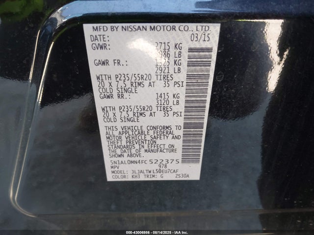 5N1AL0MN4FC522375 Infiniti QX60