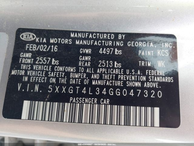 2016 KIA OPTIMA 5XXGT4L34GG047320 Photo 8