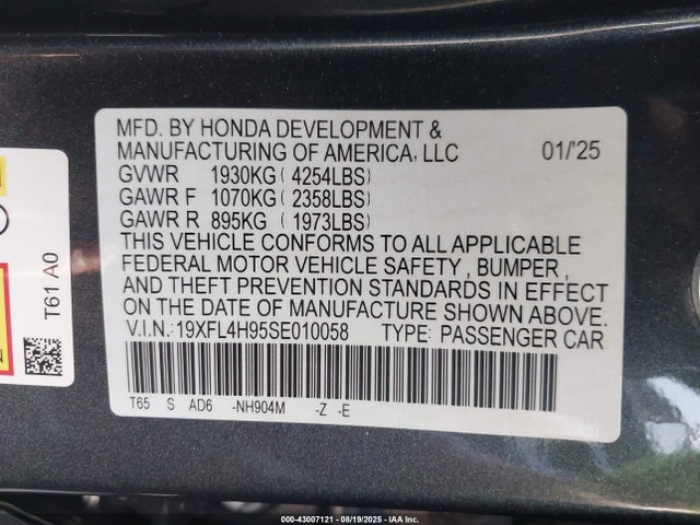 Honda lfc3 2025 19XFL4H95SE010058 Image 9