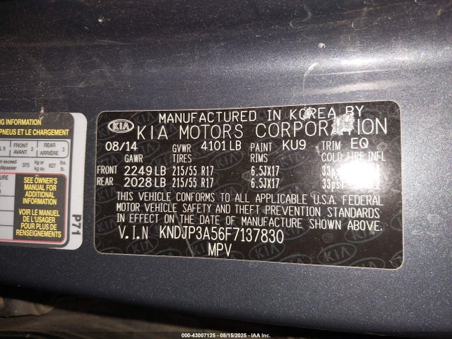 KNDJP3A56F7137830 KIA dohc gdi nu