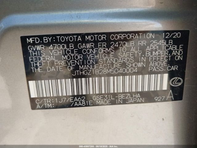 2021 LEXUS IS 350 JTHGZ1B28M5040004 Photo 8