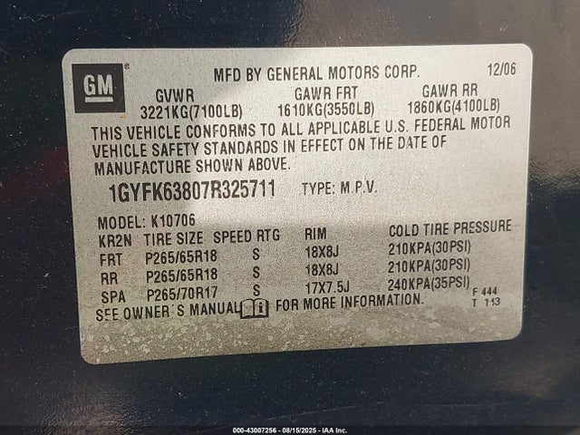 2007 CADILLAC ESCALADE 1GYFK63807R325711 Photo 8