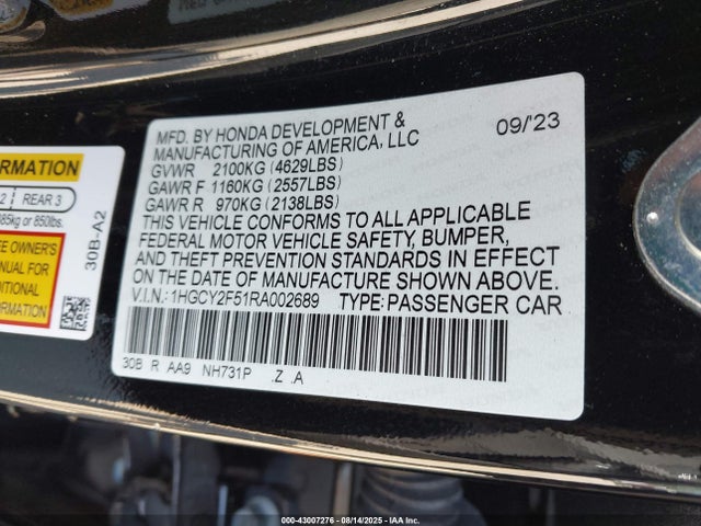 1HGCY2F51RA002689 Honda lfc5