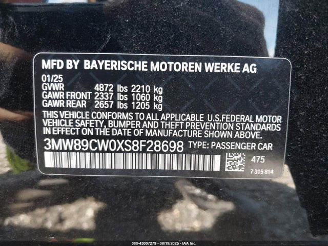 3MW89CW0XS8F28698 BMW 2025
