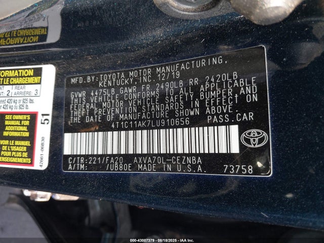 Toyota a25a-fks 2020 4T1C11AK7LU910656 Image 9