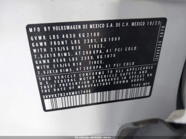 2024 VOLKSWAGEN TAOS 3VVVX7B24RM017498 Photo 8