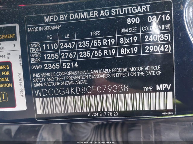 WDC0G4KB8GF079338 Mercedes-Benz m274