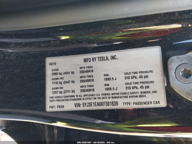 2019 TESLA MODEL 3 5YJ3E1EA6KF301639 Photo 8