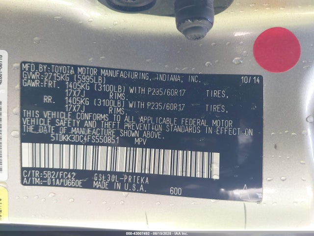 5TDKK3DC4FS550851 Toyota 2gr-fks