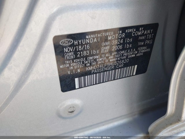 KMHD74LF5HU326820 Hyundai Elantra