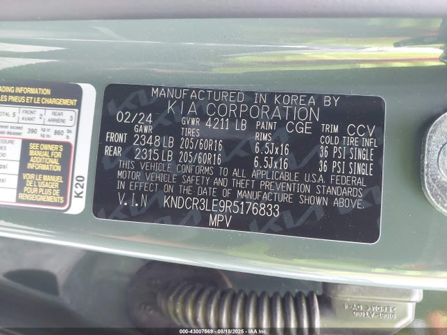 KNDCR3LE9R5176833 KIA gdi kappa pe