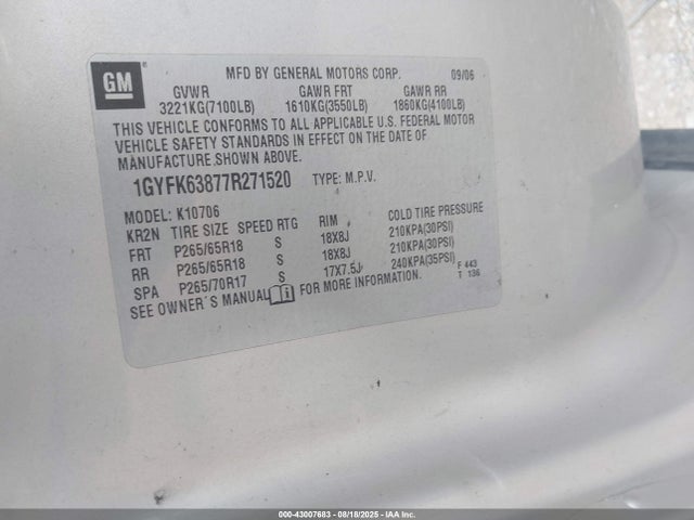 2007 CADILLAC ESCALADE 1GYFK63877R271520 Photo 8