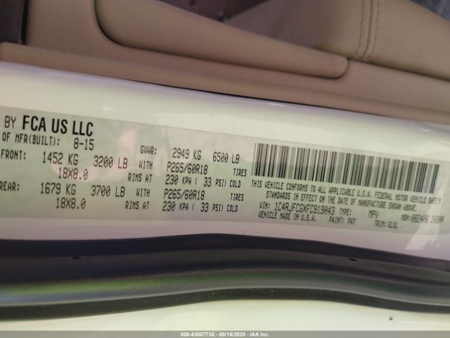 2015 JEEP GRAND CHEROKEE 1C4RJFCGXFC919043 Photo 8