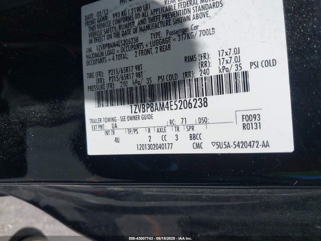 1ZVBP8AM4E5206238 Ford 2014