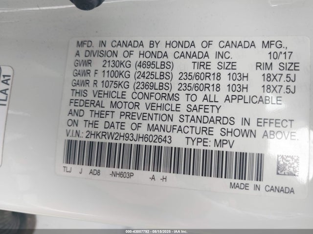 Honda l15be 2018 2HKRW2H93JH602643 Image 9