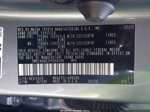 7MUEAABG3PV046406 Toyota m20a-fks
