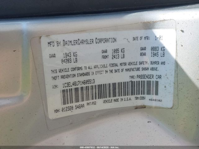 2001 CHRYSLER SEBRING 1C3EL46U71N605513 Photo 8