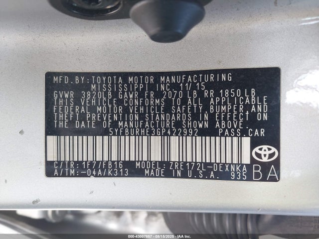 Toyota 2zr-fe 2016 5YFBURHE3GP422992 Image 9