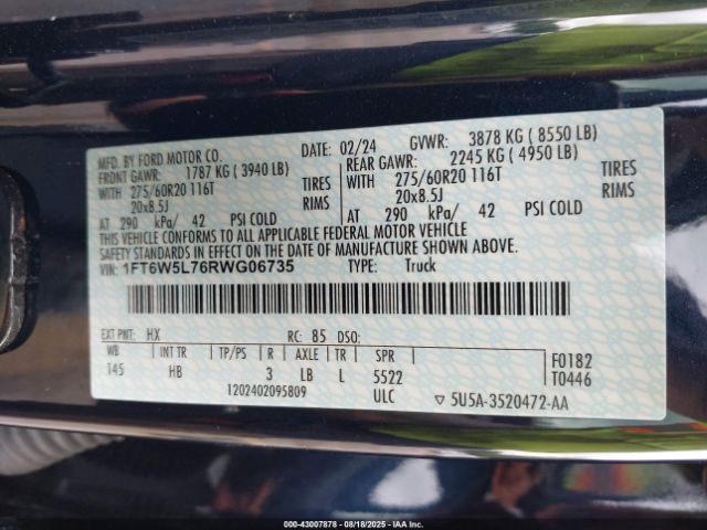 2024 FORD F-150 LIGHTNING 1FT6W5L76RWG06735 Photo 8