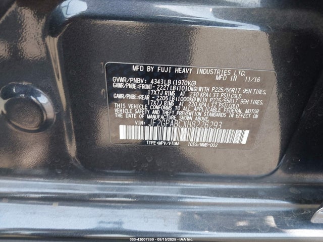 JF2GPABCXH8226293 Subaru naturally aspirated