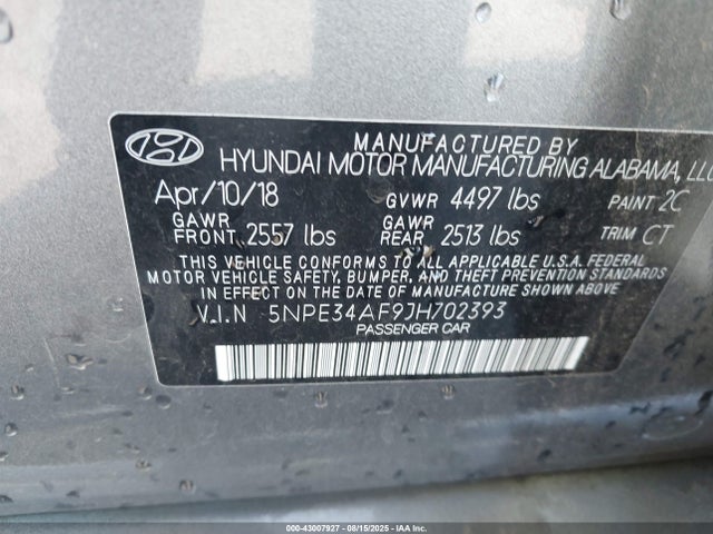 5NPE34AF9JH702393 Hyundai gdi theta-ii