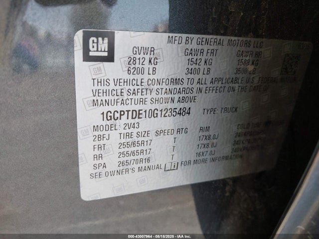 1GCPTDE10G1235484 Chevrolet lwn - eur04, di: direct injection