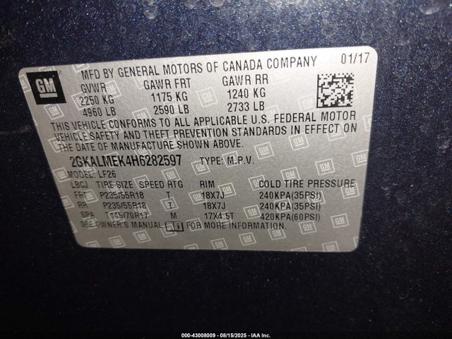 GMC lea - sidi: spark ignited direct injection, e85 max, alum 2017 2GKALMEK4H6282597 Image 9