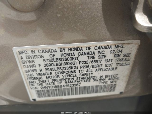 2004 ACURA MDX 2HNYD18884H523267 Photo 8