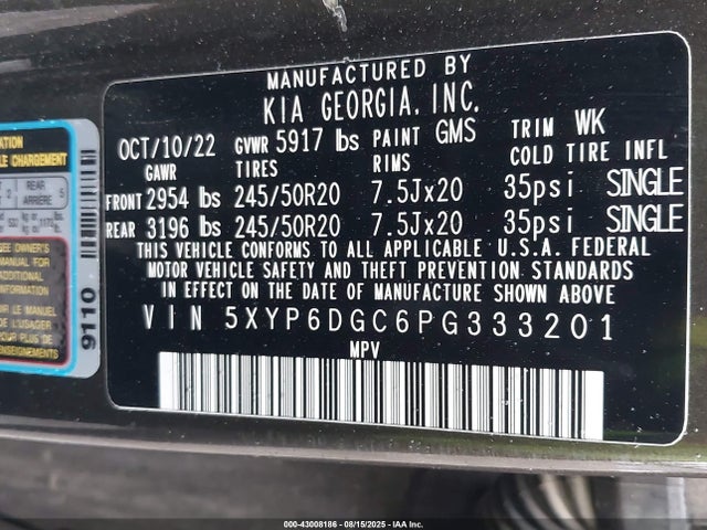 5XYP6DGC6PG333201 KIA gdi lambda-ii