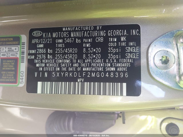 5XYRKDLF2MG048396 KIA t-gdi theta-iii