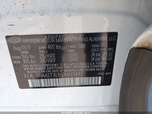 5NMZT3LB5JH073492 Hyundai gdi theta ii