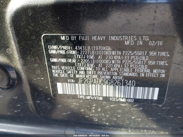JF2GPADC9G8261340 Subaru naturally aspirated