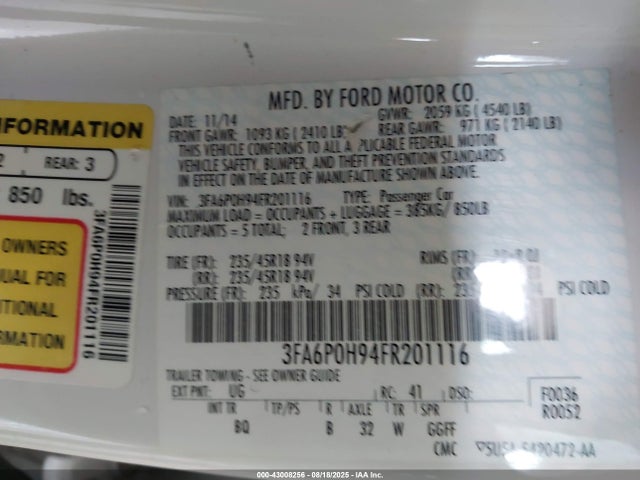 3FA6P0H94FR201116 Ford 2015